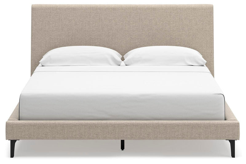 Cielden California King Upholstered Bed with Roll Slats, Dresser, Mirror and Chest in Soft Gray - PKG022923