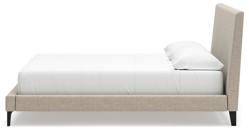Cielden California King Upholstered Bed with Roll Slats, Dresser, Mirror and Chest in Soft Gray - PKG022923