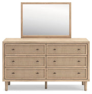 Cielden California King Upholstered Bed with Roll Slats, Dresser, Mirror and Nightstand in Soft Gray - PKG022922