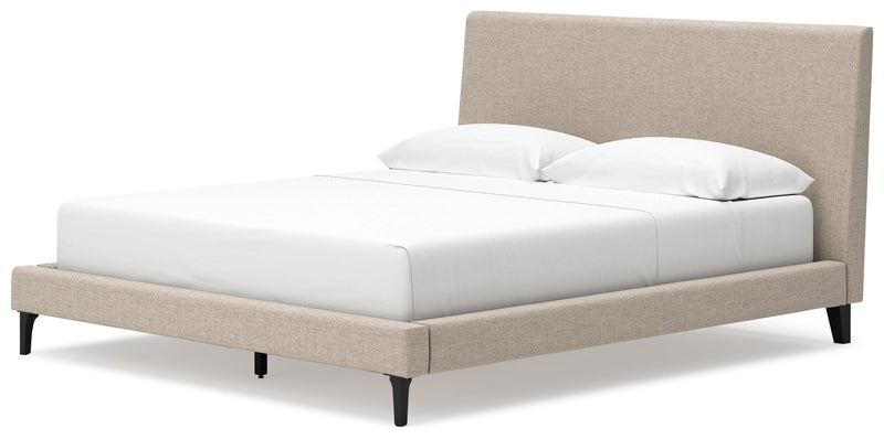 Cielden California King Upholstered Bed with Roll Slats, Dresser, Mirror and Nightstand in Soft Gray - PKG022922