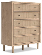 Cielden Full Upholstered Bed with Roll Slats, Dresser and Chest in Soft Gray - PKG022896