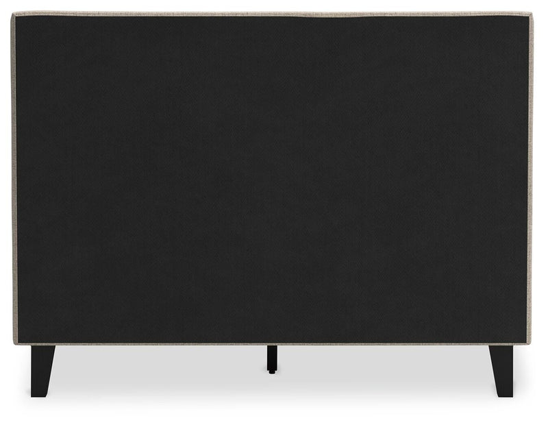 Cielden Full Upholstered Bed with Roll Slats, Dresser and Chest in Soft Gray - PKG022896