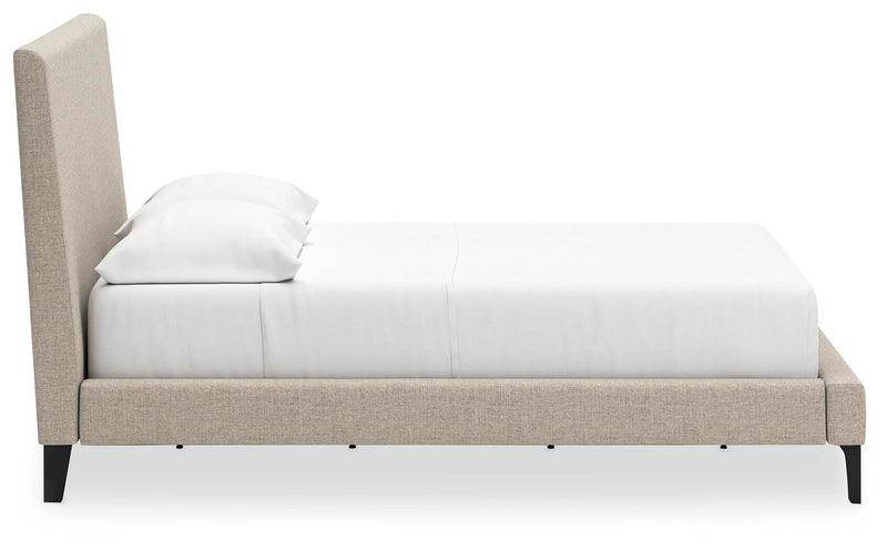Cielden Full Upholstered Bed with Roll Slats, Dresser and Mirror in Soft Gray - PKG022895