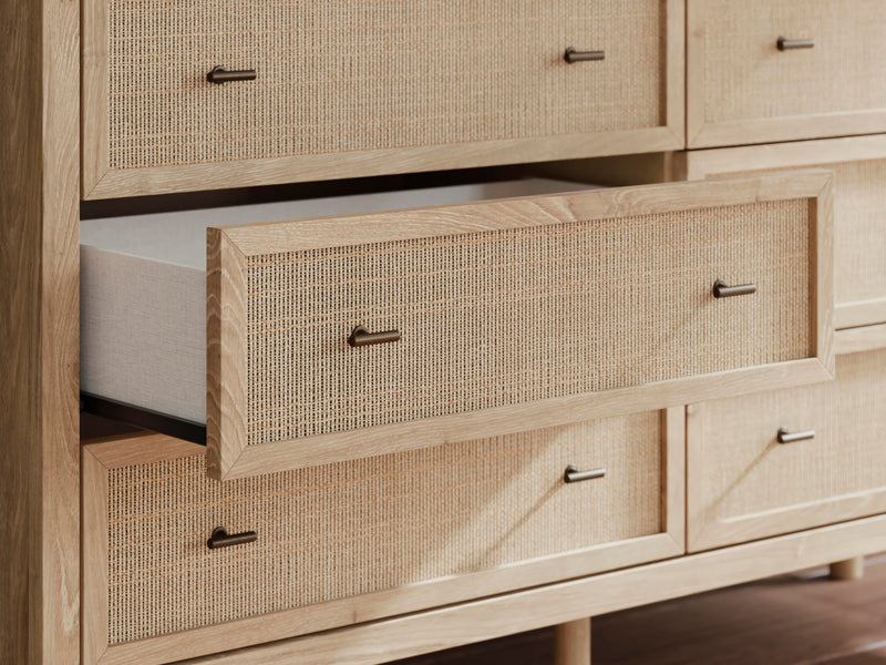 Cielden Full Upholstered Bed with Roll Slats, Dresser and Nightstand in Soft Gray - PKG022902