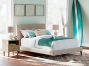 Cielden Full Upholstered Bed with Roll Slats, Dresser, Mirror and Chest in Soft Gray - PKG022899