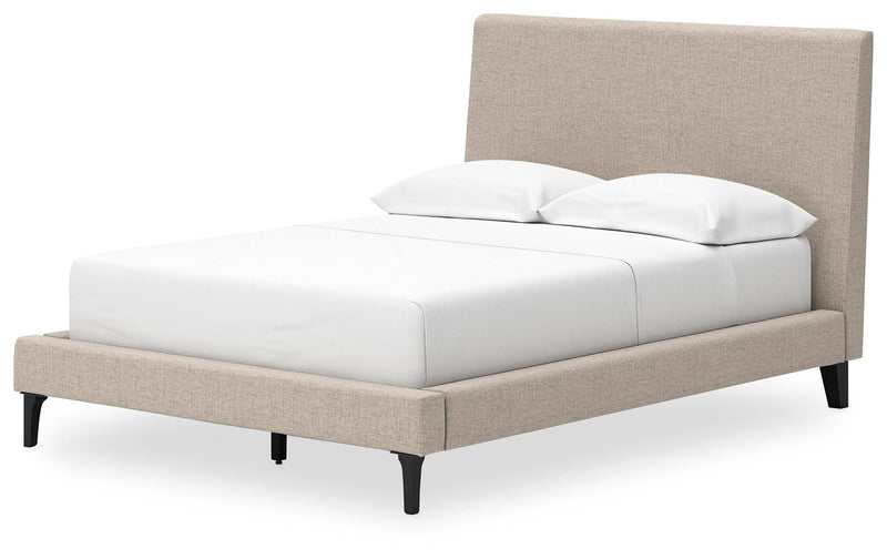 Cielden Full Upholstered Bed with Roll Slats, Dresser, Mirror and Nightstand in Soft Gray - PKG022898