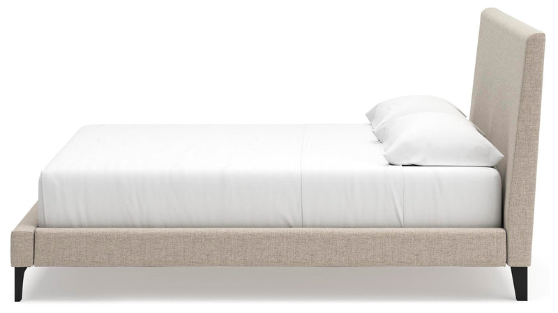 Cielden King Upholstered Bed with Roll Slats, Dresser and Chest in Soft Gray - PKG022912