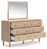 Cielden King Upholstered Bed with Roll Slats, Dresser, Mirror and Chest in Soft Gray - PKG022915