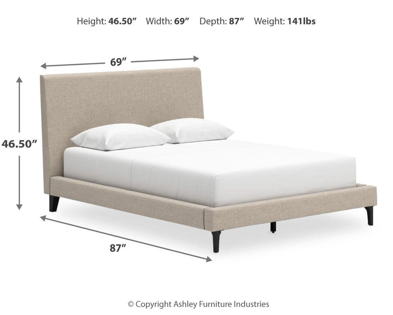 Cielden Queen Upholstered Bed with Roll Slats and Dresser in Soft Gray - PKG022909