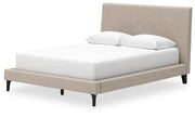 Cielden Queen Upholstered Bed with Roll Slats, Dresser and Mirror in Soft Gray - PKG022903