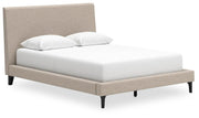 Cielden Queen Upholstered Bed with Roll Slats, Dresser, Mirror and Chest in Soft Gray - PKG022907