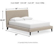 Cielden Queen Upholstered Bed with Roll Slats, Dresser, Mirror and Chest in Soft Gray - PKG022907