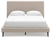 Cielden Queen Upholstered Bed with Roll Slats, Dresser, Mirror and Nightstand in Soft Gray - PKG022906