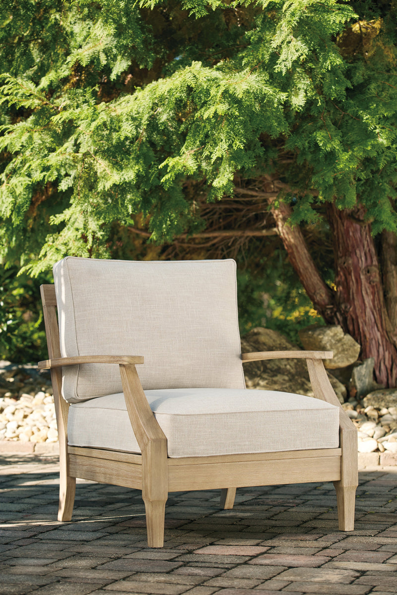 Clare View 2 Outdoor Chairs with End Table in Beige from Ashley - DMV Furniture