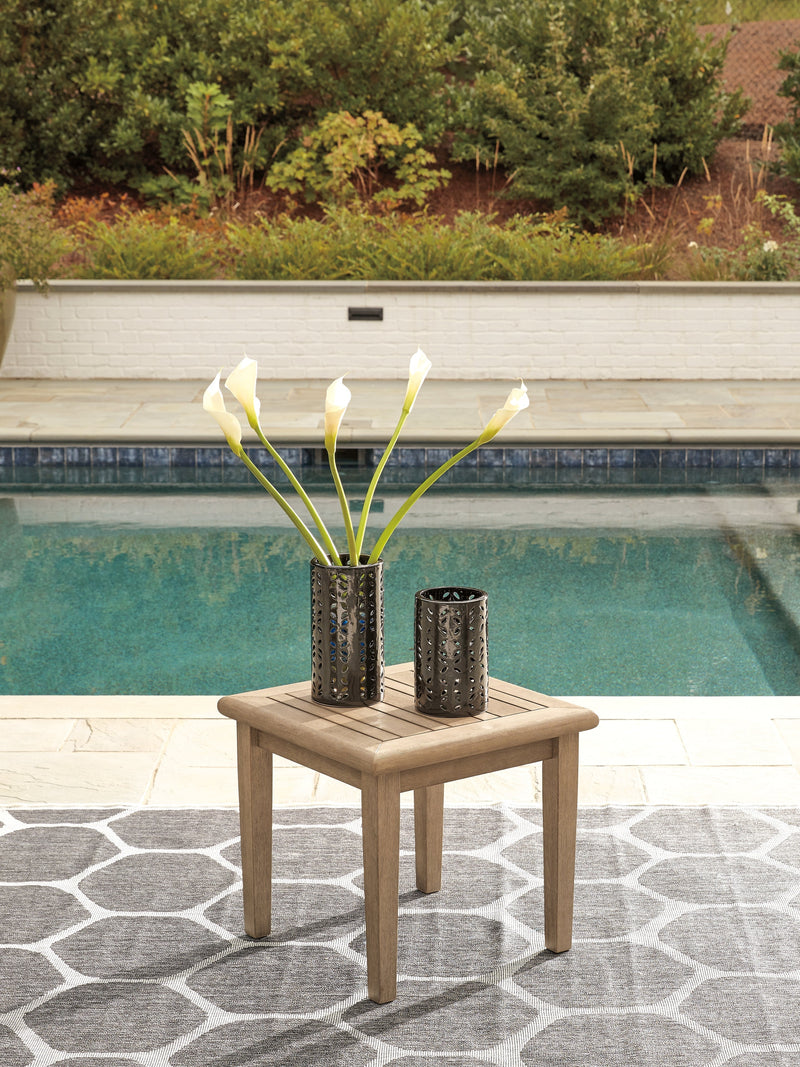 Clare View 2 Outdoor Chairs with End Table in Beige from Ashley - DMV Furniture