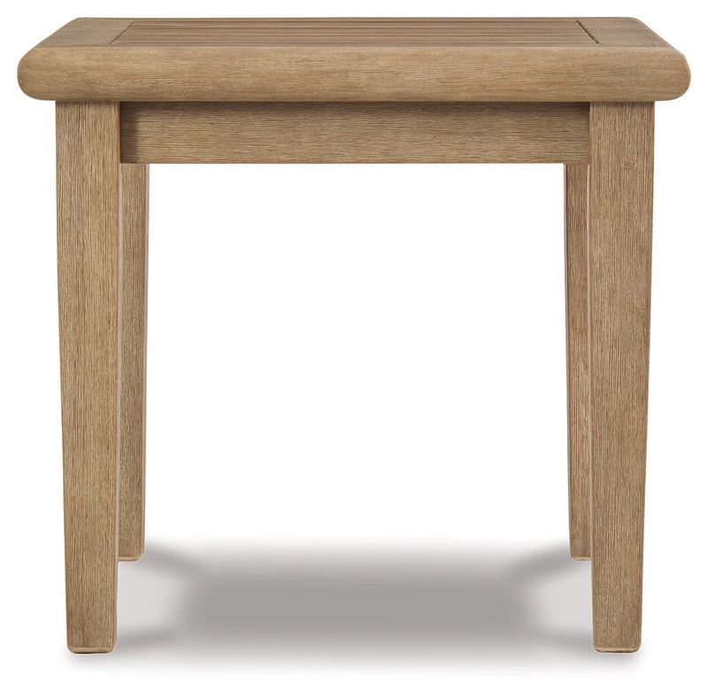 Clare View 2 Outdoor Chairs with End Table in Beige from Ashley - DMV Furniture