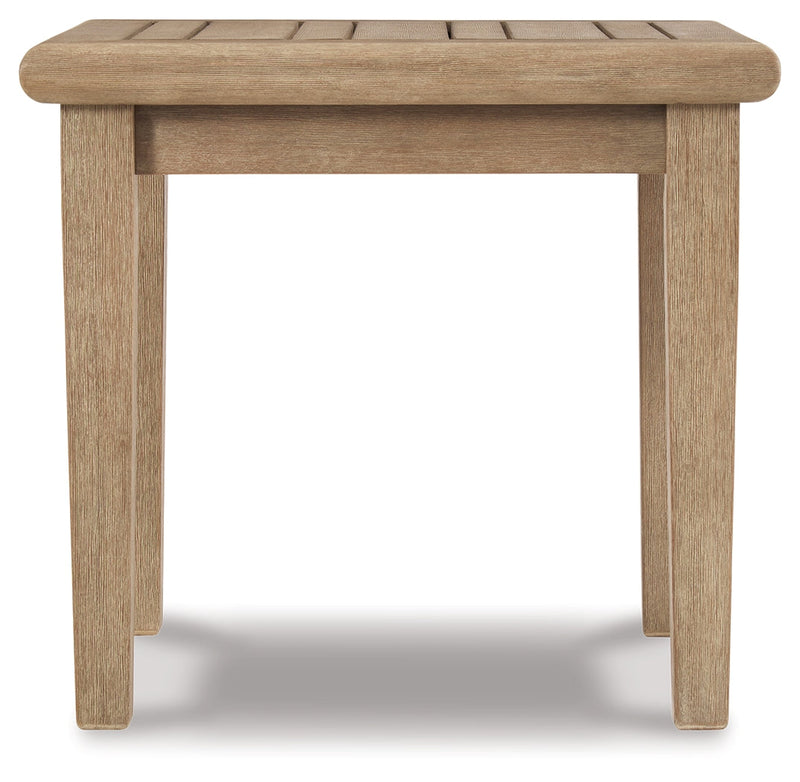 Clare View 2 Outdoor Chairs with End Table in Beige from Ashley - DMV Furniture