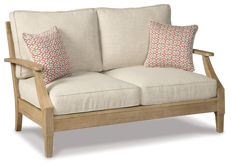 Clare View Outdoor Loveseat with 2 Lounge Chairs in Beige - PKG014544