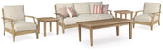 Clare View Outdoor Sofa and  2 Lounge Chairs with Coffee Table and 2 End Tables in Beige - PKG015420