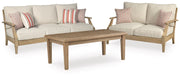 Clare View Outdoor Sofa and Loveseat with Coffee Table in Beige - PKG015425