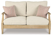 Clare View Outdoor Sofa and Loveseat with Coffee Table in Beige - PKG015425