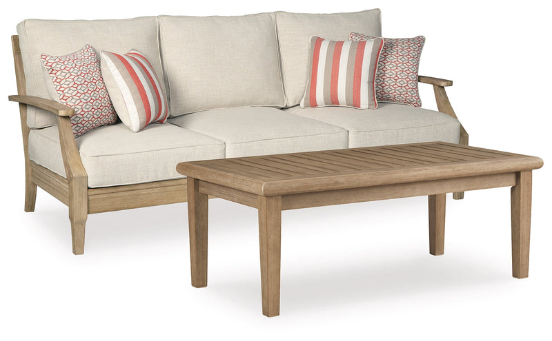 Clare View Outdoor Sofa with Coffee Table in Beige - PKG015422