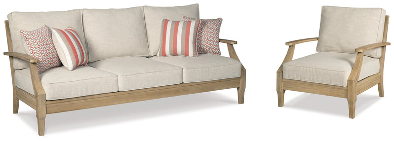 Clare View Outdoor Sofa with Lounge Chair in Beige - PKG014564