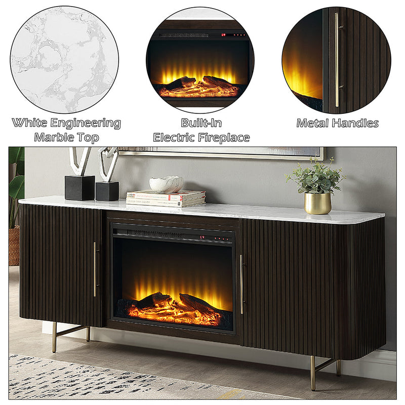 Clayten Server w/Marble Top & Fireplace - DN03944