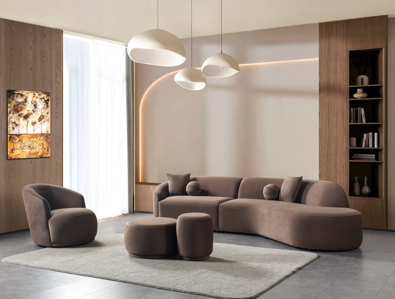 Cloe Coffee Velvet Curved 134" RAF Sectional - CLOECOFVL-SECRAF