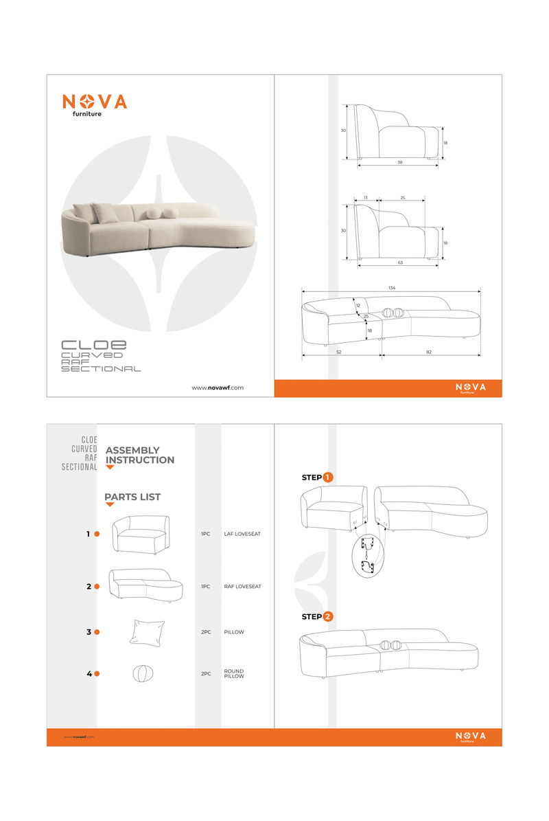 Cloe Ivory Boucle Curved RAF Sectional - DMV FurnitureSectional