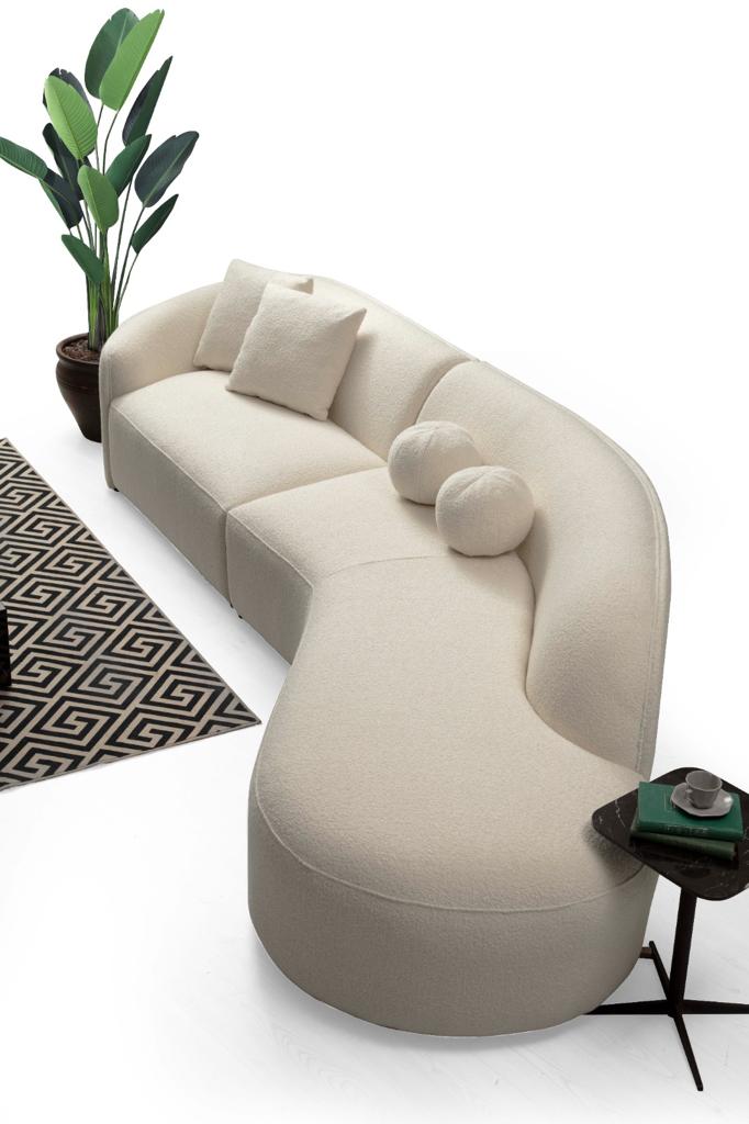 Cloe Ivory Boucle Curved RAF Sectional - DMV FurnitureSectional