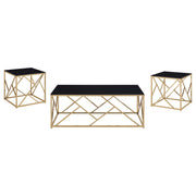 Comisso Contemporary 3-Piece Tempered Glass Coffee Table Set Gold - 701690
