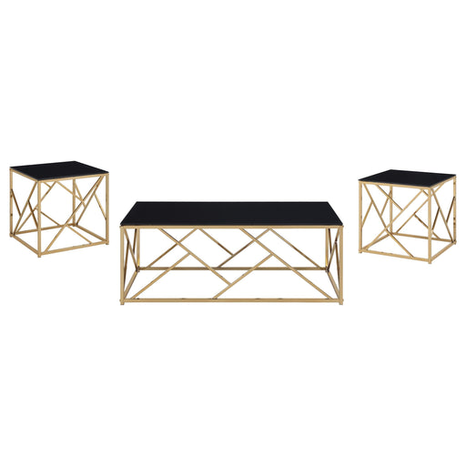 Comisso Contemporary 3-Piece Tempered Glass Coffee Table Set Gold - 701690
