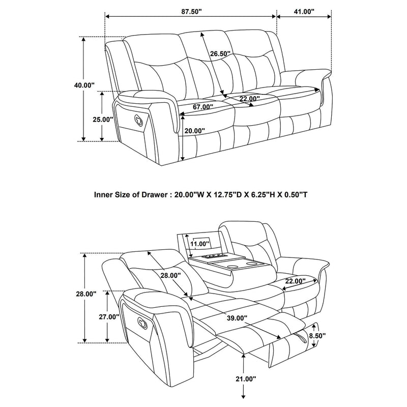 Conrad 2-piece Upholstered Padded Arm Motion Sofa Set Grey - 650354-S2