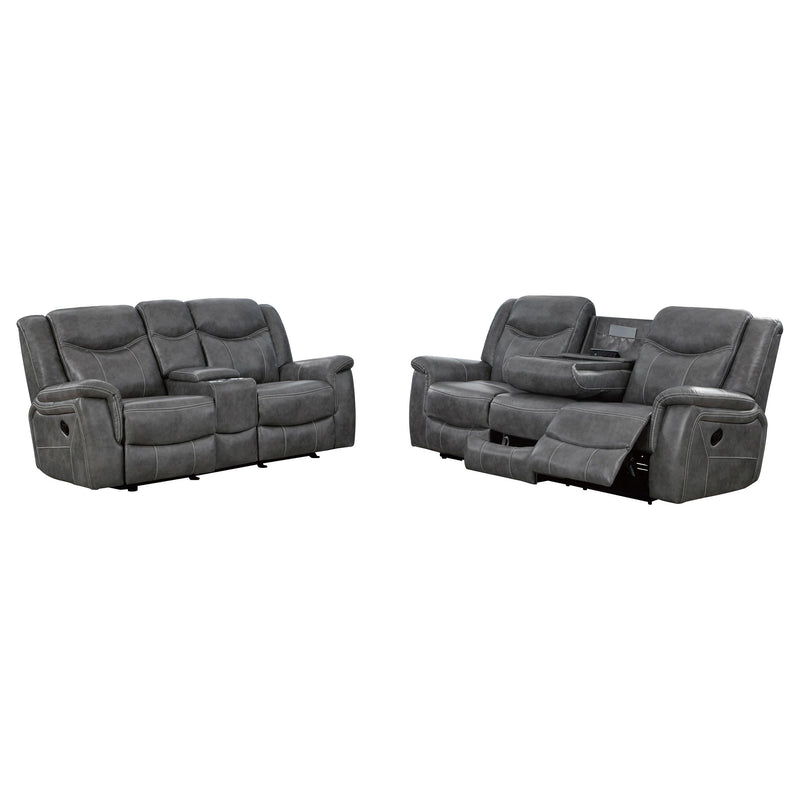 Conrad 2-piece Upholstered Padded Arm Motion Sofa Set Grey - 650354-S2