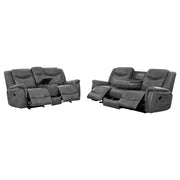 Conrad 2-piece Upholstered Padded Arm Motion Sofa Set Grey - 650354-S2