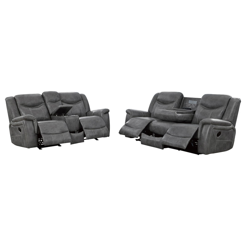 Conrad 2-piece Upholstered Padded Arm Motion Sofa Set Grey - 650354-S2