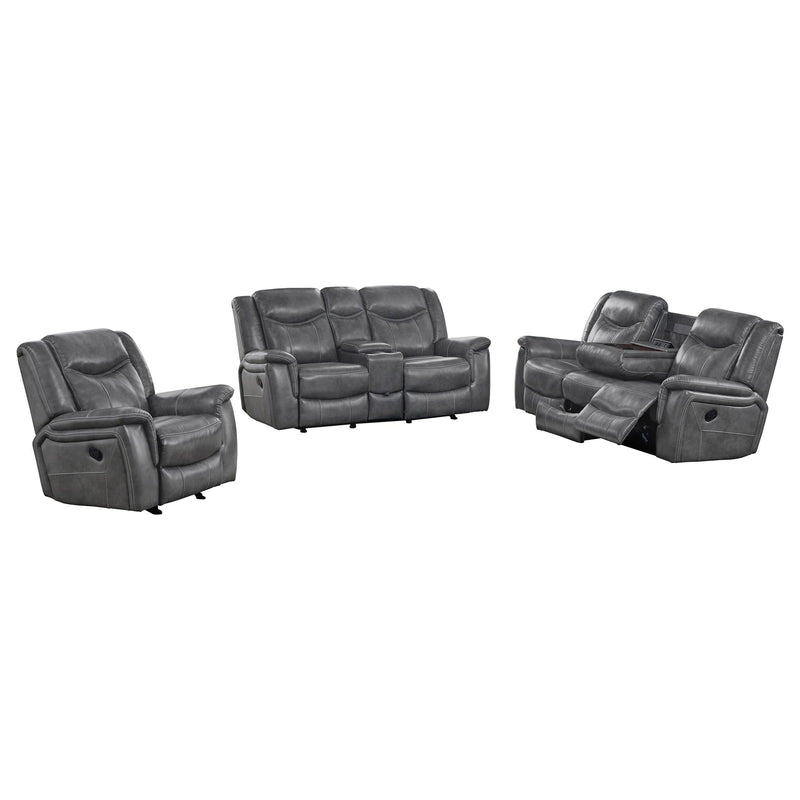 Conrad 3-piece Upholstered Padded Arm Motion Sofa Set Grey - 650354-S3