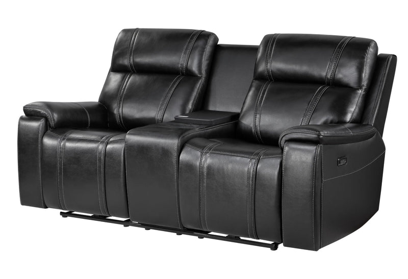 U8880 Black Leather Power Console Reclining Loveseat With Cooler - U8880-BLK LEATHER-PCRLS W/COOLER