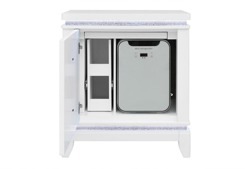 Alina White Nightstand With Cooler, Led, Speaker And Usb - ALINA-WHITE-NS W/ COOLER LED SPKR USB-N