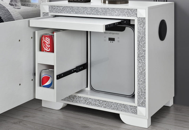 Soleil White Nightstand With Cooler And Speaker - SOLEIL-WHITE-NS W/COOLER + SPKR