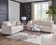 Corliss Upholstered Curved Track Arm Loveseat Beige - 508822