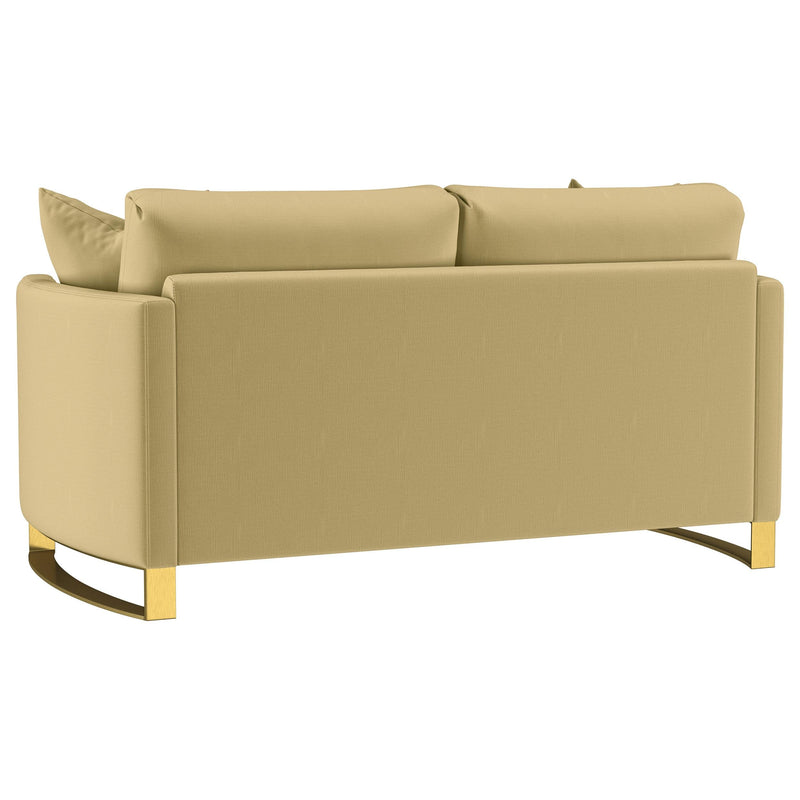 Corliss Upholstered Curved Track Arm Loveseat Camel - 508825