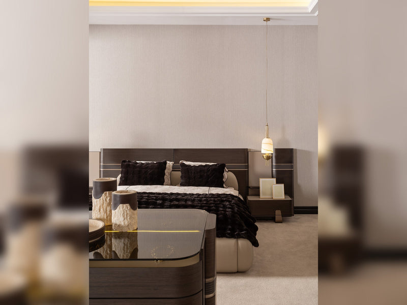 Corte Bedroom (Queen Frame With Headboard & Dresser With Mirror & Ottoman & 2 Nightstand) - 200-GAB-COR-QB-SET
