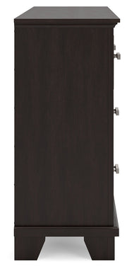 Covetown California King Panel Bed with Dresser and Nightstand in Dark Brown - PKG019184