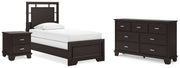 Covetown Twin Panel Bed with Dresser and Nightstand in Dark Brown - PKG019186