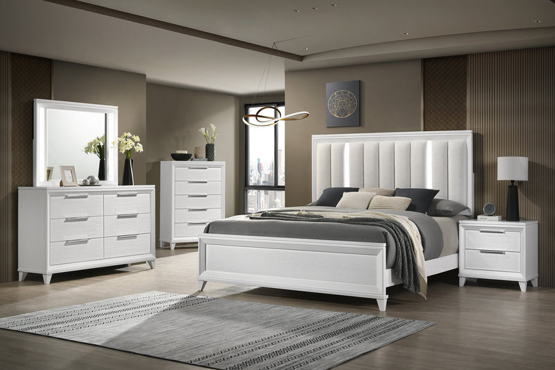 Cressida White King Upholstered LED Panel Bed - DMV FurnitureKing Bed