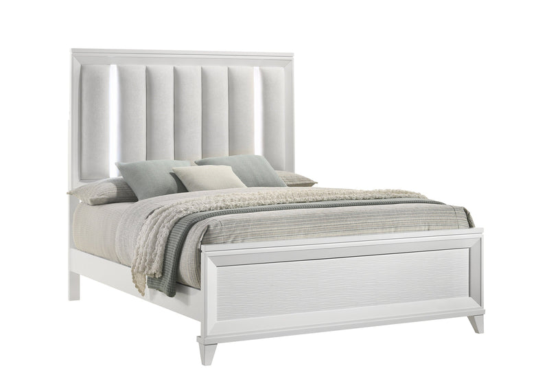 Cressida White Queen Upholstered LED Panel Bed - DMV FurnitureQueen Bed