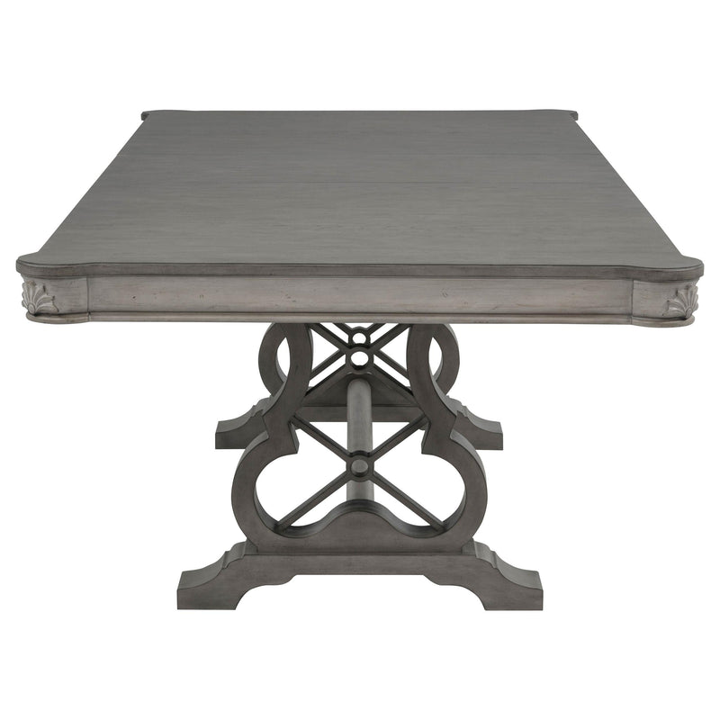Cresswell 104-inch Double Pedestal Extension Dining Table Weathered Taupe - 107451