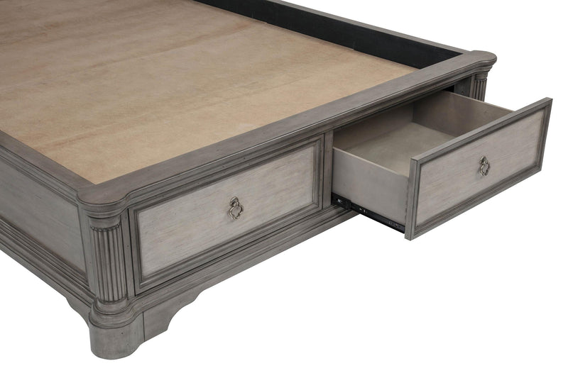 Cresswell Eastern King Upholstered Storage Platform Bed Weathered Taupe - 225140KE